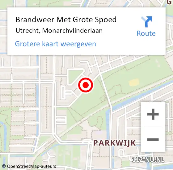 Locatie op kaart van de 112 melding: Brandweer Met Grote Spoed Naar Utrecht, Monarchvlinderlaan op 17 mei 2024 12:58