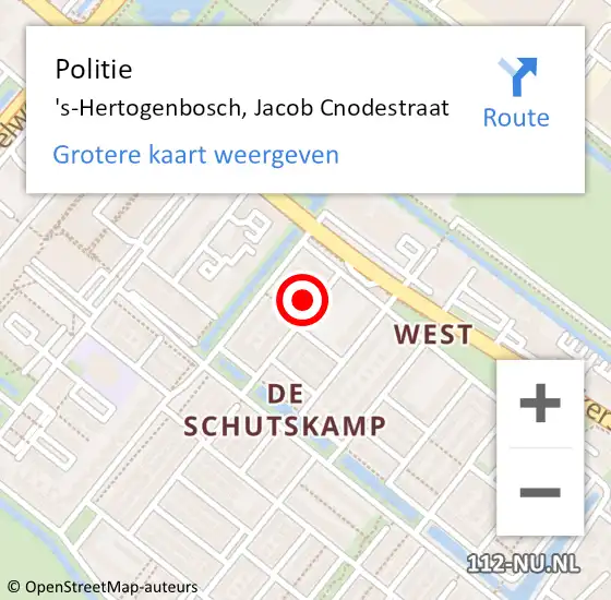 Locatie op kaart van de 112 melding: Politie 's-Hertogenbosch, Jacob Cnodestraat op 17 mei 2024 13:06