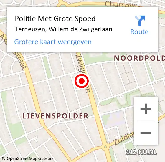 Locatie op kaart van de 112 melding: Politie Met Grote Spoed Naar Terneuzen, Willem de Zwijgerlaan op 17 mei 2024 13:17