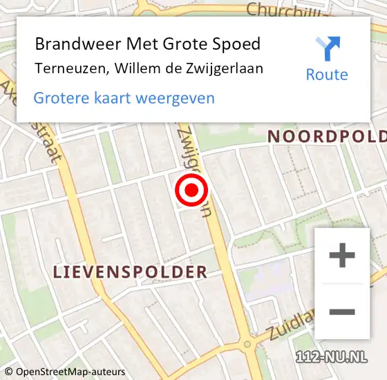Locatie op kaart van de 112 melding: Brandweer Met Grote Spoed Naar Terneuzen, Willem de Zwijgerlaan op 17 mei 2024 13:17