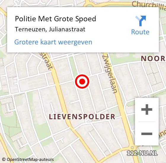 Locatie op kaart van de 112 melding: Politie Met Grote Spoed Naar Terneuzen, Julianastraat op 17 mei 2024 13:18