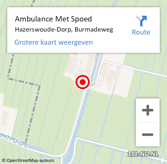 Locatie op kaart van de 112 melding: Ambulance Met Spoed Naar Hazerswoude-Dorp, Burmadeweg op 17 mei 2024 13:21