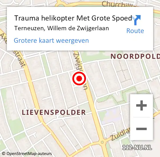 Locatie op kaart van de 112 melding: Trauma helikopter Met Grote Spoed Naar Terneuzen, Willem de Zwijgerlaan op 17 mei 2024 13:23