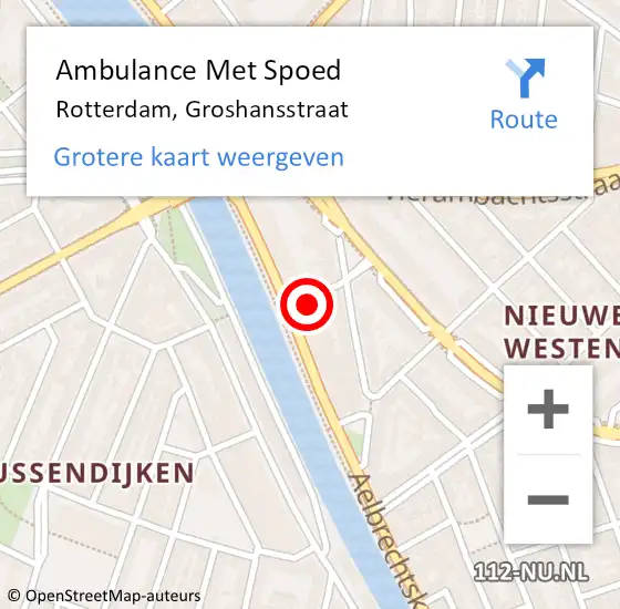 Locatie op kaart van de 112 melding: Ambulance Met Spoed Naar Rotterdam, Groshansstraat op 17 mei 2024 13:27