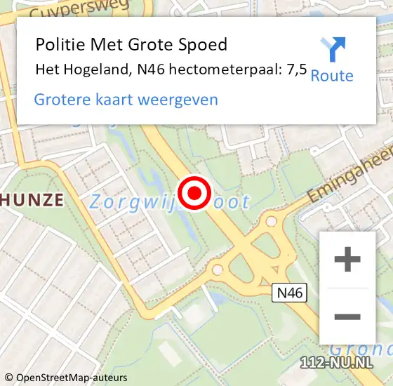 Locatie op kaart van de 112 melding: Politie Met Grote Spoed Naar Het Hogeland, N46 hectometerpaal: 7,5 op 17 mei 2024 13:29