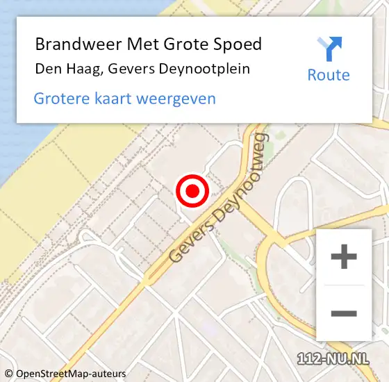 Locatie op kaart van de 112 melding: Brandweer Met Grote Spoed Naar Den Haag, Gevers Deynootplein op 17 mei 2024 13:36
