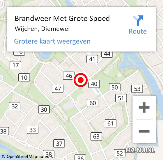 Locatie op kaart van de 112 melding: Brandweer Met Grote Spoed Naar Wijchen, Diemewei op 17 mei 2024 13:38