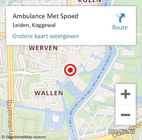 Locatie op kaart van de 112 melding: Ambulance Met Spoed Naar Leiden, Koggewal op 17 mei 2024 13:39