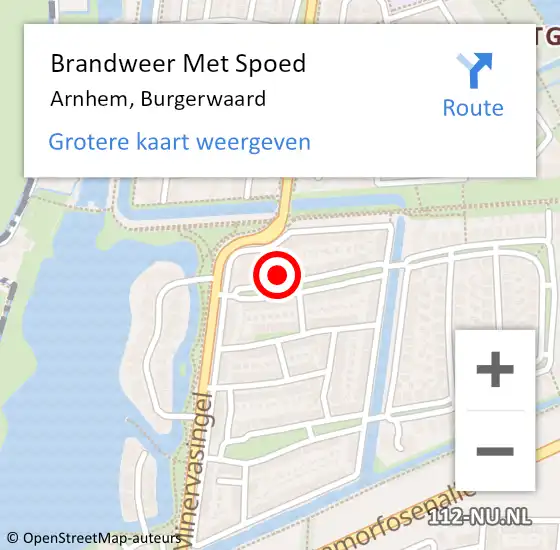 Locatie op kaart van de 112 melding: Brandweer Met Spoed Naar Arnhem, Burgerwaard op 17 mei 2024 13:41