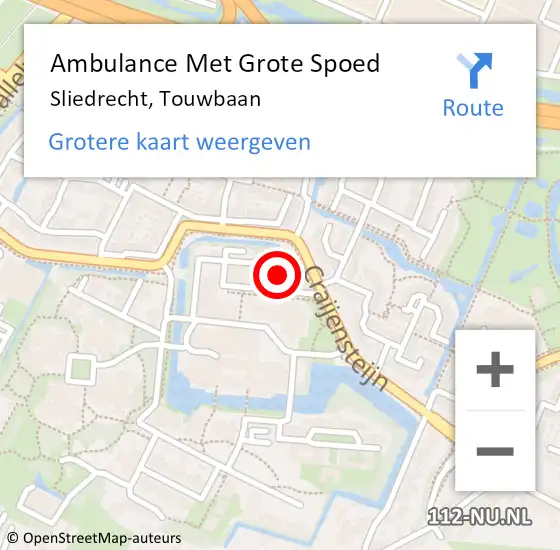 Locatie op kaart van de 112 melding: Ambulance Met Grote Spoed Naar Sliedrecht, Touwbaan op 17 mei 2024 13:42