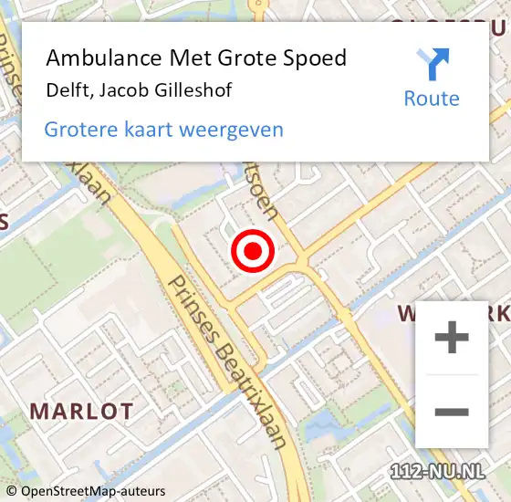 Locatie op kaart van de 112 melding: Ambulance Met Grote Spoed Naar Delft, Jacob Gilleshof op 17 mei 2024 13:58