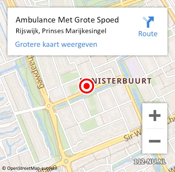 Locatie op kaart van de 112 melding: Ambulance Met Grote Spoed Naar Rijswijk, Prinses Marijkesingel op 17 mei 2024 14:11