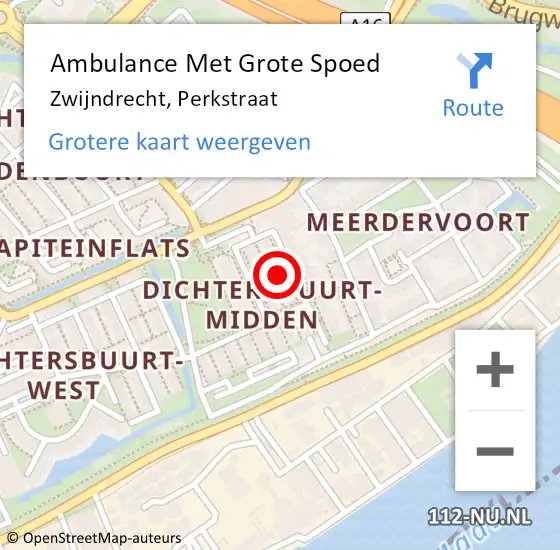 Locatie op kaart van de 112 melding: Ambulance Met Grote Spoed Naar Zwijndrecht, Perkstraat op 17 mei 2024 14:21