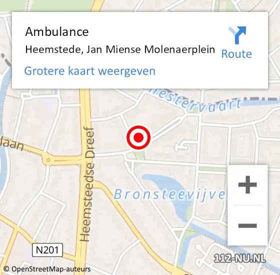 Locatie op kaart van de 112 melding: Ambulance Heemstede, Jan Miense Molenaerplein op 17 mei 2024 14:23