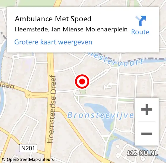 Locatie op kaart van de 112 melding: Ambulance Met Spoed Naar Heemstede, Jan Miense Molenaerplein op 17 mei 2024 14:23