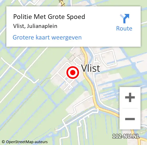 Locatie op kaart van de 112 melding: Politie Met Grote Spoed Naar Vlist, Julianaplein op 17 mei 2024 14:24