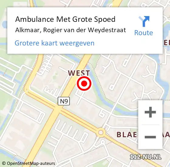 Locatie op kaart van de 112 melding: Ambulance Met Grote Spoed Naar Alkmaar, Rogier van der Weydestraat op 17 mei 2024 14:34
