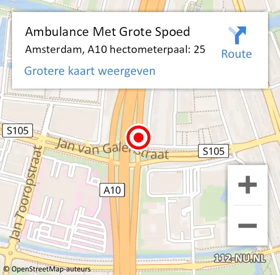 Locatie op kaart van de 112 melding: Ambulance Met Grote Spoed Naar Amsterdam, A10 hectometerpaal: 25 op 17 mei 2024 14:35