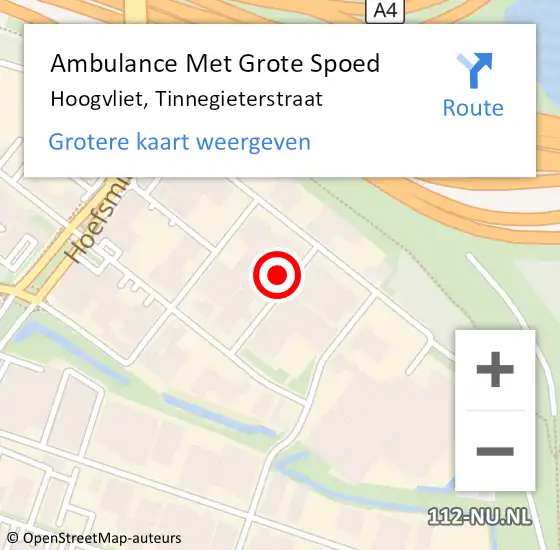 Locatie op kaart van de 112 melding: Ambulance Met Grote Spoed Naar Hoogvliet, Tinnegieterstraat op 17 mei 2024 14:42
