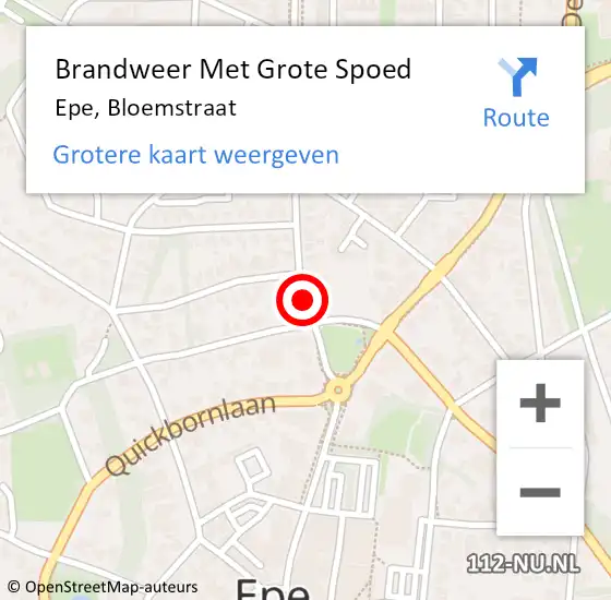 Locatie op kaart van de 112 melding: Brandweer Met Grote Spoed Naar Epe, Bloemstraat op 6 oktober 2014 10:36