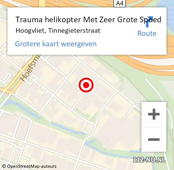 Locatie op kaart van de 112 melding: Trauma helikopter Met Zeer Grote Spoed Naar Hoogvliet, Tinnegieterstraat op 17 mei 2024 14:50