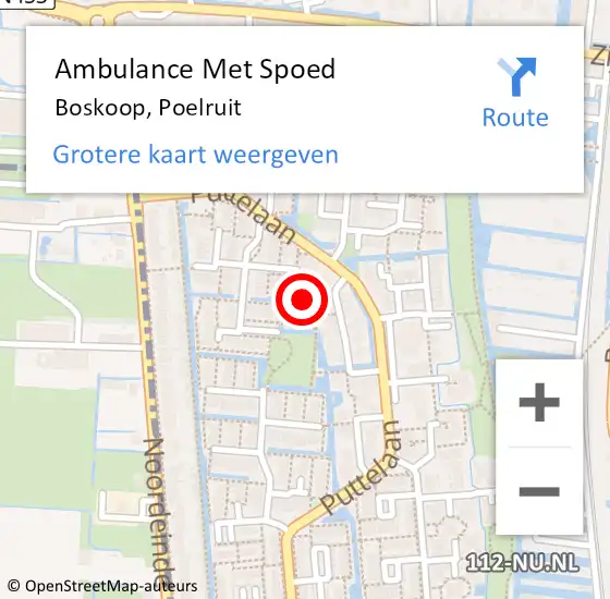 Locatie op kaart van de 112 melding: Ambulance Met Spoed Naar Boskoop, Poelruit op 17 mei 2024 14:50