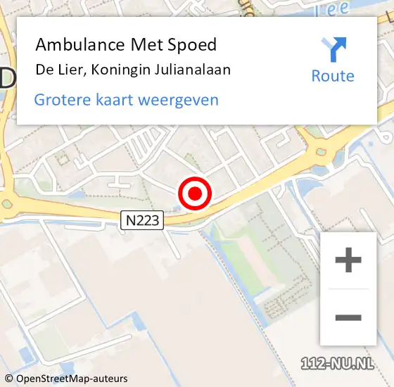 Locatie op kaart van de 112 melding: Ambulance Met Spoed Naar De Lier, Koningin Julianalaan op 17 mei 2024 14:59