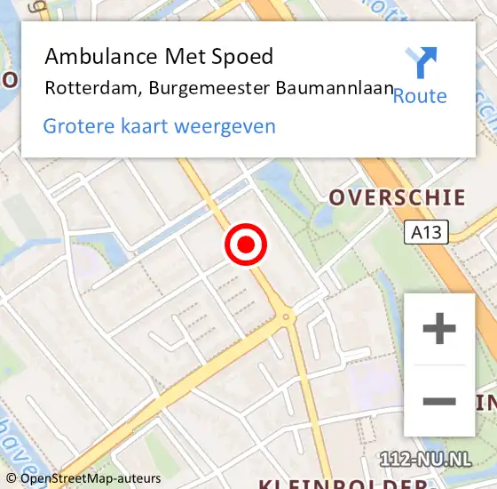 Locatie op kaart van de 112 melding: Ambulance Met Spoed Naar Rotterdam, Burgemeester Baumannlaan op 17 mei 2024 15:03