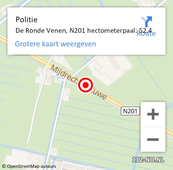 Locatie op kaart van de 112 melding: Politie De Ronde Venen, N201 hectometerpaal: 52,4 op 17 mei 2024 15:04