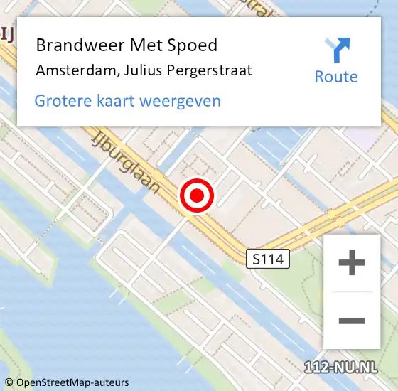 Locatie op kaart van de 112 melding: Brandweer Met Spoed Naar Amsterdam, Julius Pergerstraat op 17 mei 2024 15:09