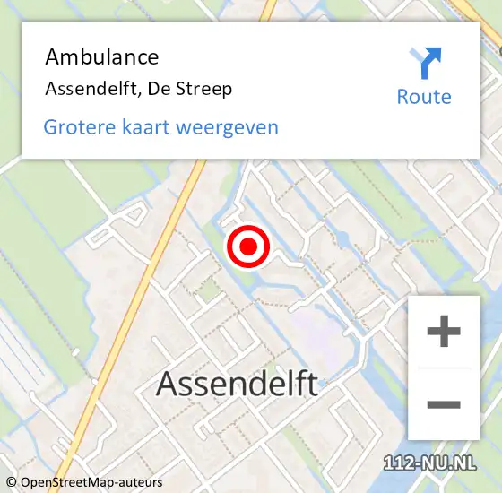 Locatie op kaart van de 112 melding: Ambulance Assendelft, De Streep op 17 mei 2024 15:17