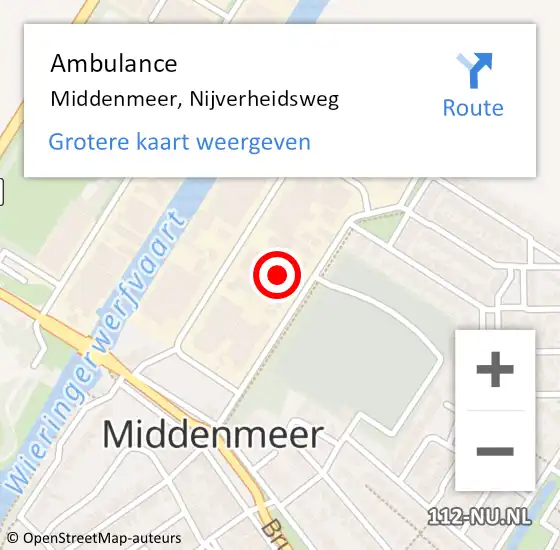 Locatie op kaart van de 112 melding: Ambulance Middenmeer, Nijverheidsweg op 17 mei 2024 15:23