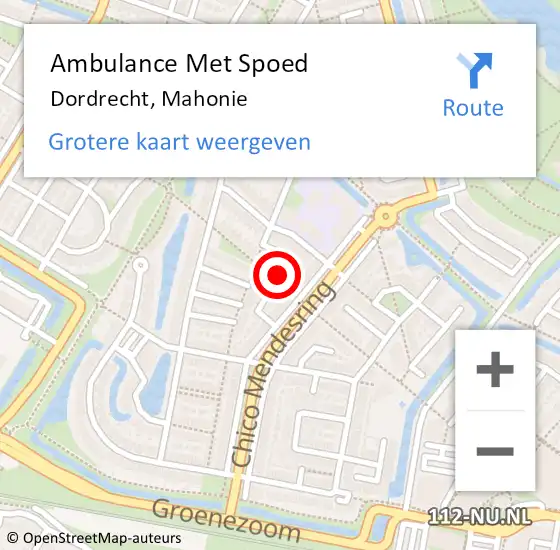Locatie op kaart van de 112 melding: Ambulance Met Spoed Naar Dordrecht, Mahonie op 17 mei 2024 15:25