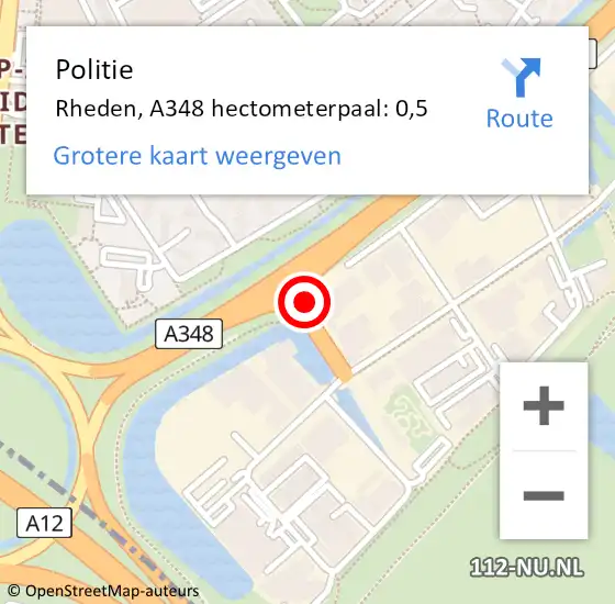 Locatie op kaart van de 112 melding: Politie Rheden, A348 hectometerpaal: 0,5 op 17 mei 2024 15:34