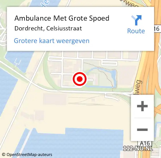 Locatie op kaart van de 112 melding: Ambulance Met Grote Spoed Naar Dordrecht, Celsiusstraat op 17 mei 2024 15:43