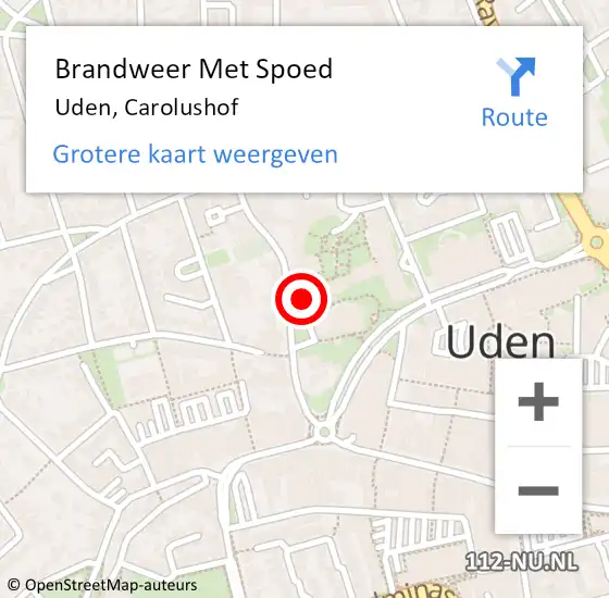 Locatie op kaart van de 112 melding: Brandweer Met Spoed Naar Uden, Carolushof op 17 mei 2024 15:52