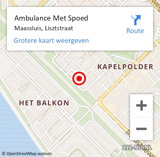 Locatie op kaart van de 112 melding: Ambulance Met Spoed Naar Maassluis, Lisztstraat op 17 mei 2024 15:52
