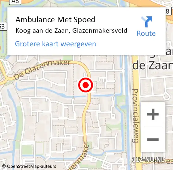Locatie op kaart van de 112 melding: Ambulance Met Spoed Naar Koog aan de Zaan, Glazenmakersveld op 17 mei 2024 15:54