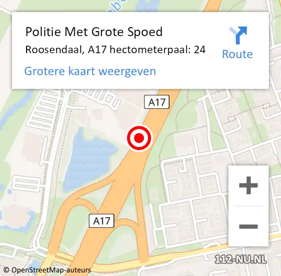 Locatie op kaart van de 112 melding: Politie Met Grote Spoed Naar Roosendaal, A17 hectometerpaal: 24 op 17 mei 2024 15:54