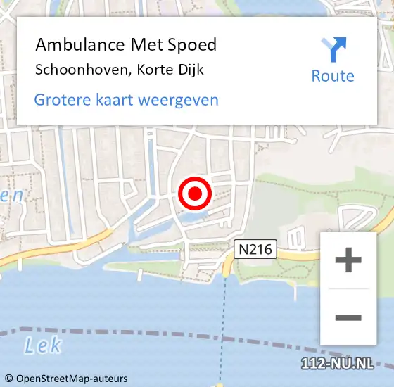 Locatie op kaart van de 112 melding: Ambulance Met Spoed Naar Schoonhoven, Korte Dijk op 17 mei 2024 16:08
