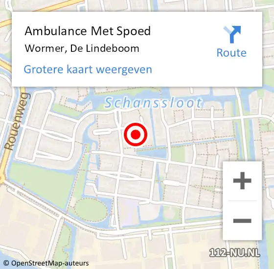Locatie op kaart van de 112 melding: Ambulance Met Spoed Naar Wormer, De Lindeboom op 17 mei 2024 16:09