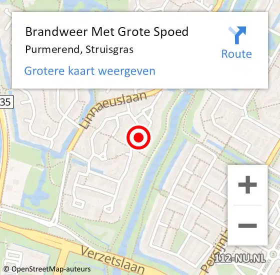 Locatie op kaart van de 112 melding: Brandweer Met Grote Spoed Naar Purmerend, Struisgras op 17 mei 2024 16:12