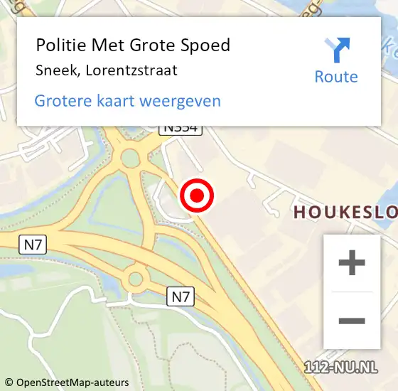 Locatie op kaart van de 112 melding: Politie Met Grote Spoed Naar Sneek, Lorentzstraat op 17 mei 2024 16:15