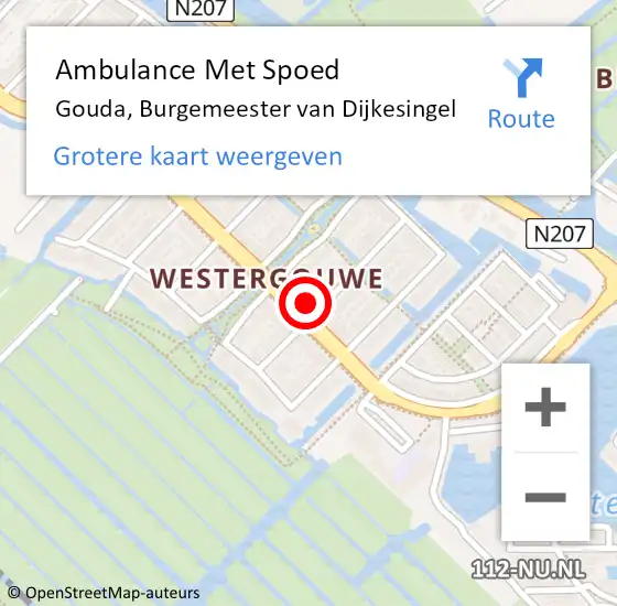 Locatie op kaart van de 112 melding: Ambulance Met Spoed Naar Gouda, Burgemeester van Dijkesingel op 17 mei 2024 16:16