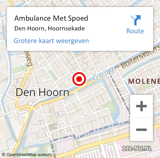 Locatie op kaart van de 112 melding: Ambulance Met Spoed Naar Den Hoorn, Hoornsekade op 17 mei 2024 16:25