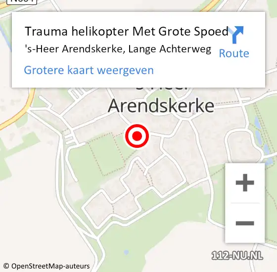 Locatie op kaart van de 112 melding: Trauma helikopter Met Grote Spoed Naar 's-Heer Arendskerke, Lange Achterweg op 17 mei 2024 16:27