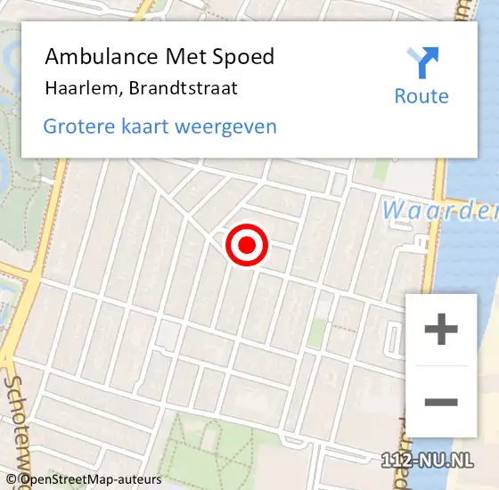 Locatie op kaart van de 112 melding: Ambulance Met Spoed Naar Haarlem, Brandtstraat op 17 mei 2024 16:32