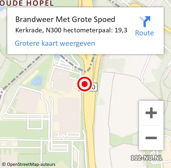 Locatie op kaart van de 112 melding: Brandweer Met Grote Spoed Naar Kerkrade, N300 hectometerpaal: 19,3 op 17 mei 2024 16:33