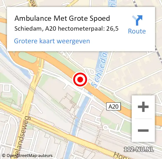 Locatie op kaart van de 112 melding: Ambulance Met Grote Spoed Naar Schiedam, A20 hectometerpaal: 26,5 op 17 mei 2024 16:34