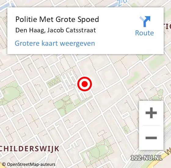 Locatie op kaart van de 112 melding: Politie Met Grote Spoed Naar Den Haag, Jacob Catsstraat op 17 mei 2024 16:39